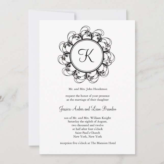Monogram Wedding Invitation (white) (Front)