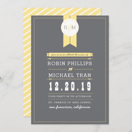 Monogram Wedding Invitation  Yellow  Gray