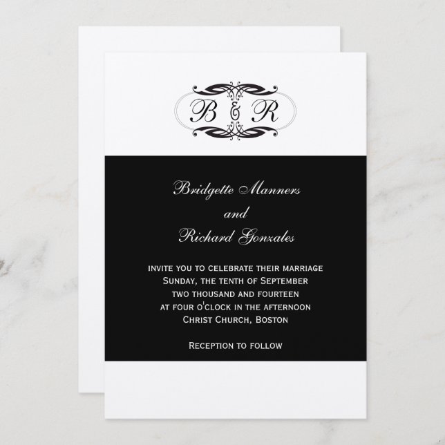 Monogram Wedding Invitations Art Deco Silver (Front/Back)