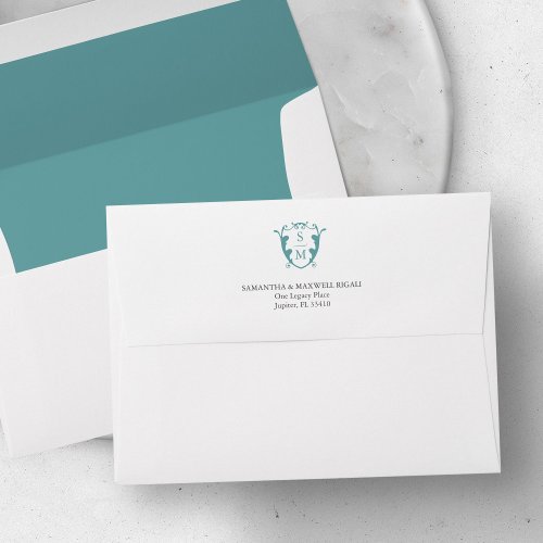 Monogram Wedding Invite Envelopes Turquoise