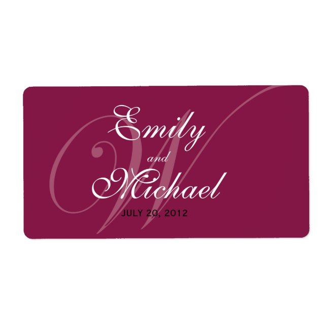 Monogram Wedding Labels -Burgundy (Front)