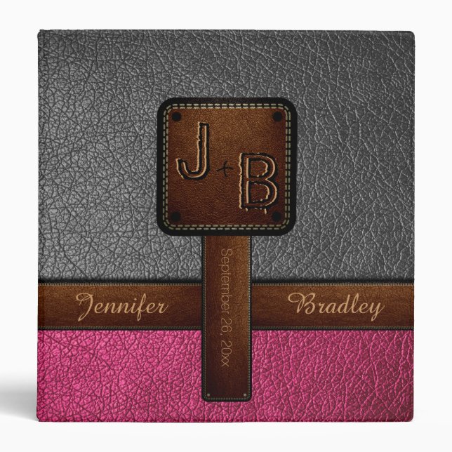 Monogram Wedding Leather Look #12 3 Ring Binder (Front)