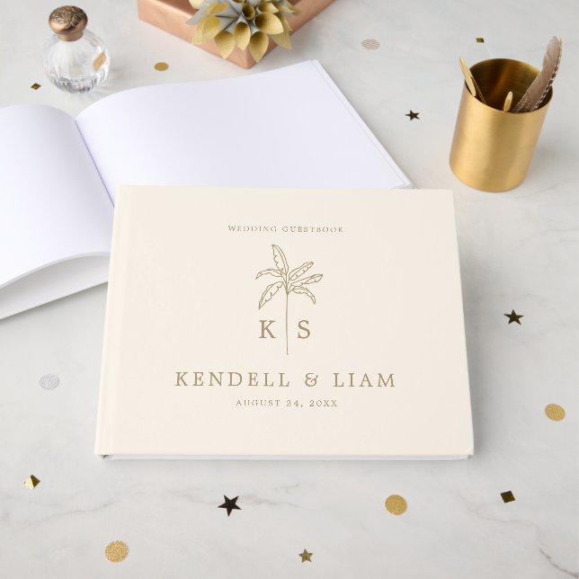 Monogram Wedding Logo Palm Tree Guestbook (Front Open)