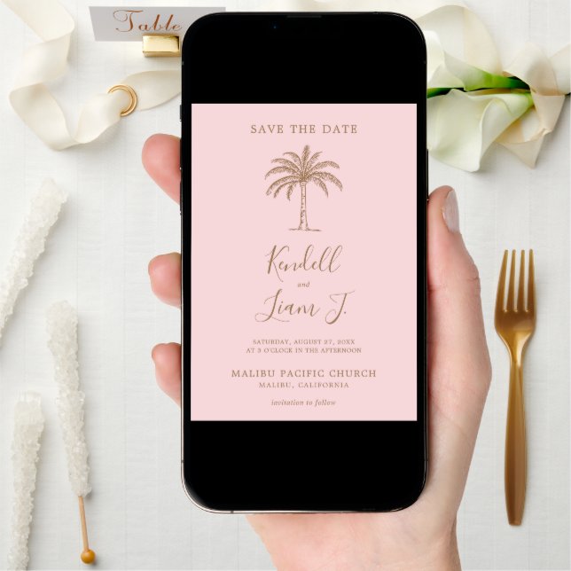 Monogram Wedding Logo Palm Tree Save The Date (Front Digital)