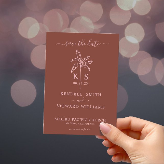 Monogram Wedding Logo Palm Tree Save the Date Invitation (Creator Uploaded)