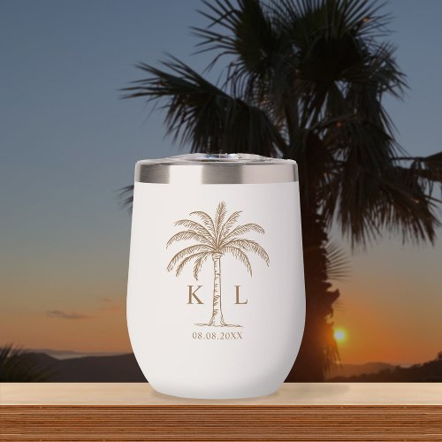 Monogram Wedding Logo Palm Tree Thermal Wine  Thermal Wine Tumbler