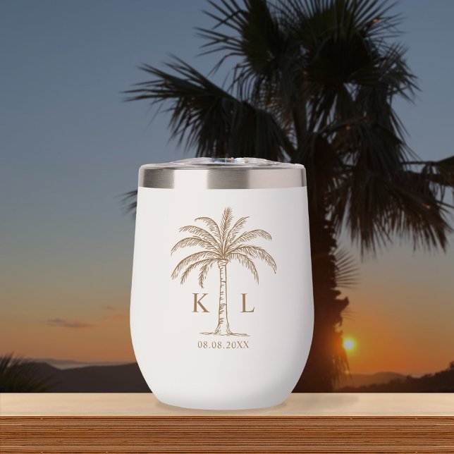 Monogram Wedding Logo Palm Tree Thermal Wine  Tumbler (Creator Uploaded)