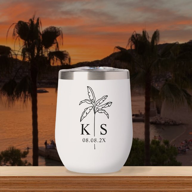Monogram Wedding Logo Palm Tree Thermal Wine Tumbler (Creator Uploaded)