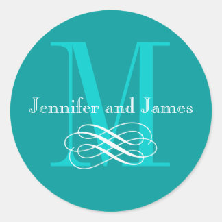Monogram Wedding Logo Stickers Teal