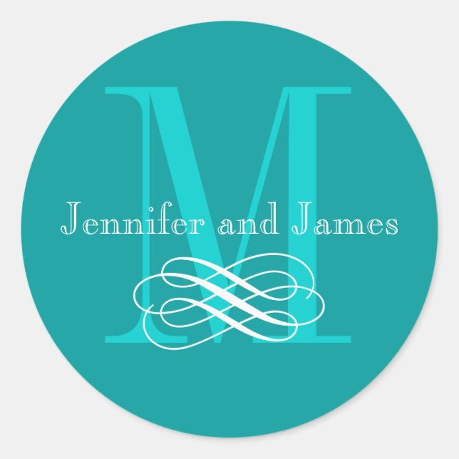 Monogram Wedding Logo Stickers Teal (Front)