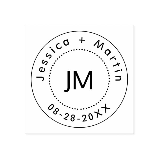 Monogram Wedding Logo With Couple's Names & Date Rubber Stamp (Imprint)