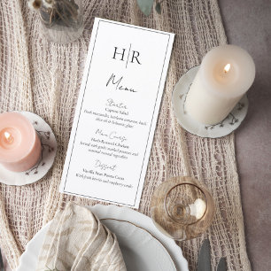 Monogram Wedding Menu Card Black and White