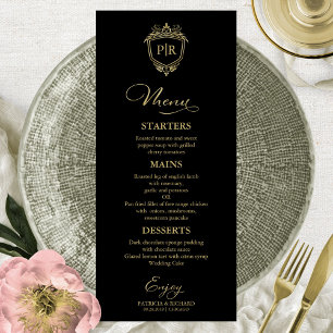 Monogram Wedding Menu Cards Black And Gold