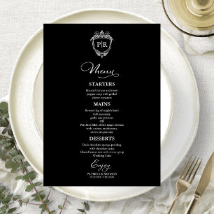 Monogram Wedding Menu Cards Black And White