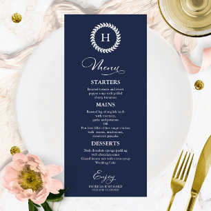 Monogram Wedding Menu Cards Navy Blue