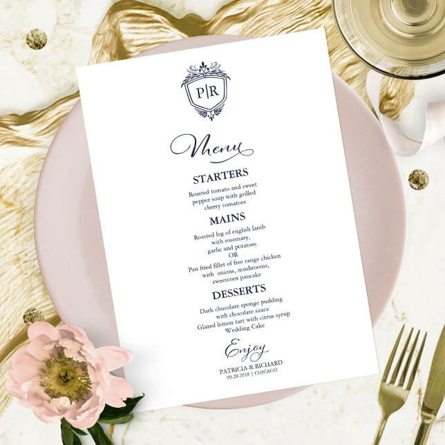 Monogram Wedding Menu Cards Navy Blue (Creator Uploaded)