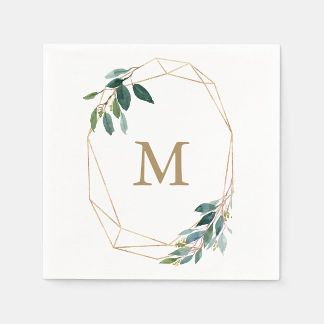 Monogram Wedding Napkin Gold Greenery