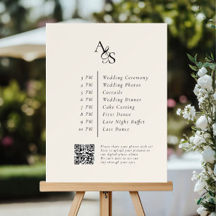 Monogram, Wedding, Order of the Event & QR Code Foam Board