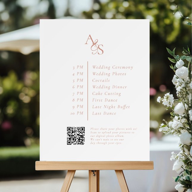 Monogram, Wedding, Order of the Event & QR Code Foam Board (Custom, Monogram, Wedding, Welcome & Order of the Event with QR Code, Foam Board.)