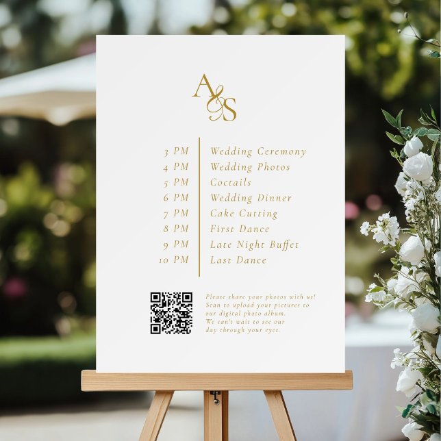 Monogram, Wedding, Order of the Event & QR Code Foam Board (Custom, Monogram, Wedding, Welcome & Order of the Event with QR Code, Foam Board.)