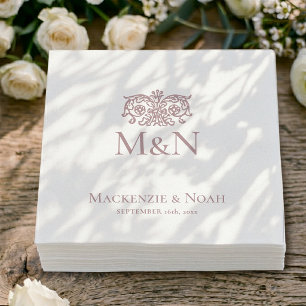 Monogram Wedding Ornate Floral Dusty Pink Napkins