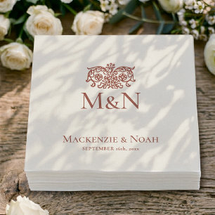 Monogram Wedding Ornate Floral Terracotta Napkins