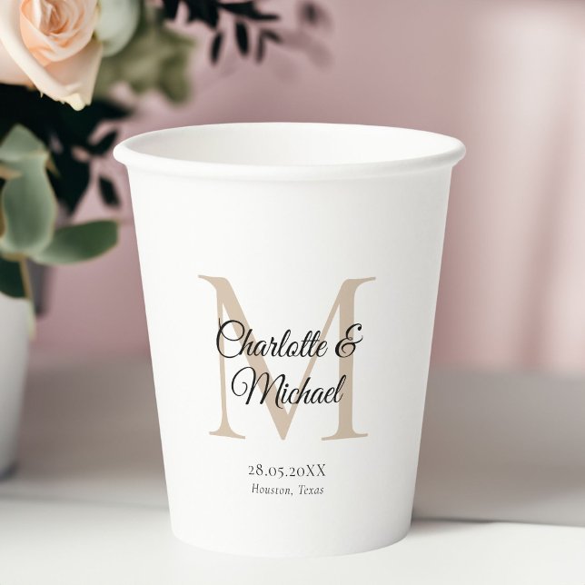 Monogram Wedding  Paper Cups (Monogram Wedding Paper Cups with your name and dates.)