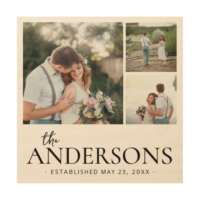 Monogram Wedding Photo Collage Print on Wood (Front)