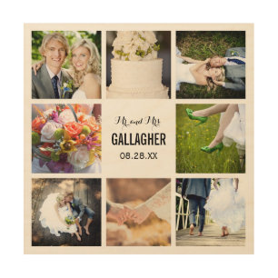 Monogram Wedding Photo Collage Print on Wood