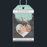 Monogram Wedding Photo Mint or Any Custom Color Gift Tags<br><div class="desc">Whimsical Romantic Heart Leaf Tree Wedding Photo Mint Floral Damask Pattern Vintage Typography Personalized Wedding Favor Thank You Gift Tags  Click button to Customize/Personalize further in design Tool.</div>