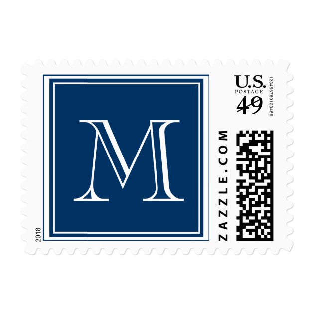 Monogram Wedding Postage Stamps Navy Blue