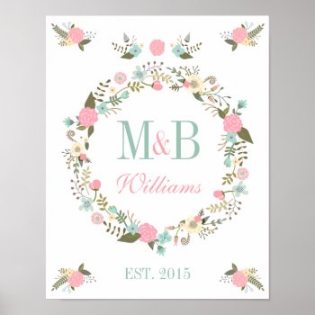 Monogram Wedding Poster Print Floral Boho Wedding by MercedesP at Zazzle