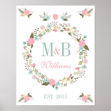 Monogram Wedding Poster Print Floral Boho Wedding