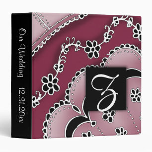 Monogram Wedding Red Pink White Black Floral 3 Ring Binder