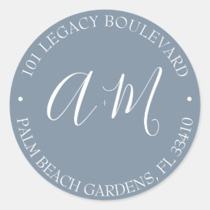 Monogram Wedding Return Address Classic Round Sticker