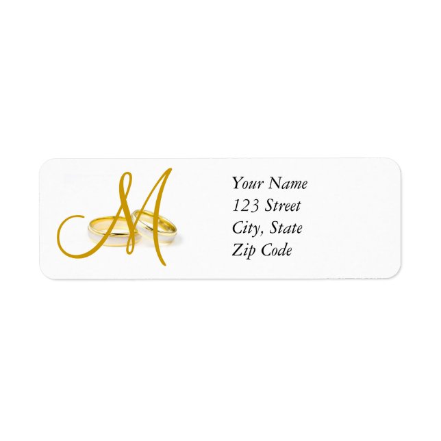 Monogram Wedding Rings Return Address Labels Gold (Front)