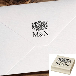 Monogram Wedding Rubber Stamp Ornate Floral