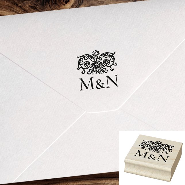 Monogram Wedding Rubber Stamp Ornate Floral (Creator Uploaded)