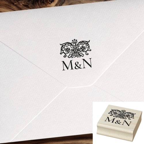 Monogram Wedding Rubber Stamp Vintage Floral