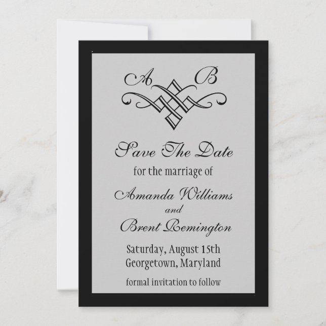 Monogram Wedding Save the Date in Gray (Front)