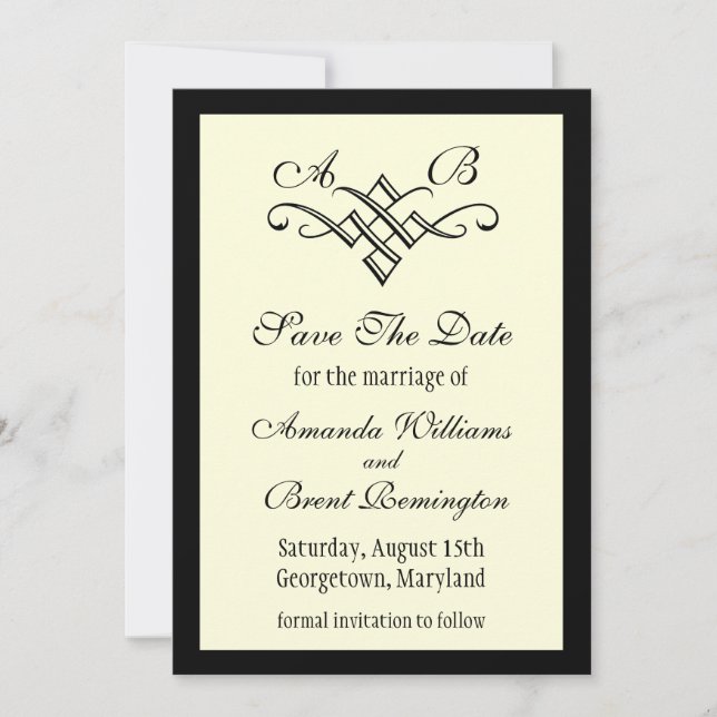 Monogram Wedding Save the Date in Off White (Front)
