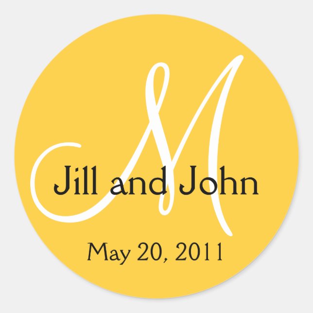 Monogram Wedding Save the Date Yellow Sticker (Front)