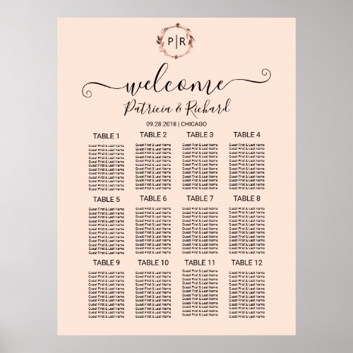 Monogram Wedding Seating Chart Sign Foam Board