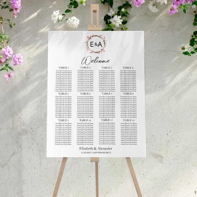 Monogram Wedding Seating Chart Sign Foam Board (Creator Uploaded)