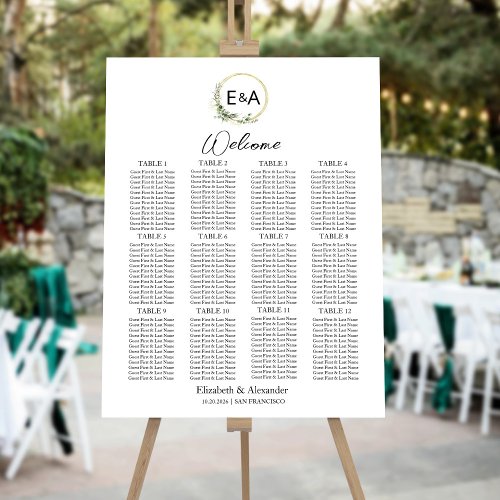 Monogram Wedding Seating Chart Sign Foam Board