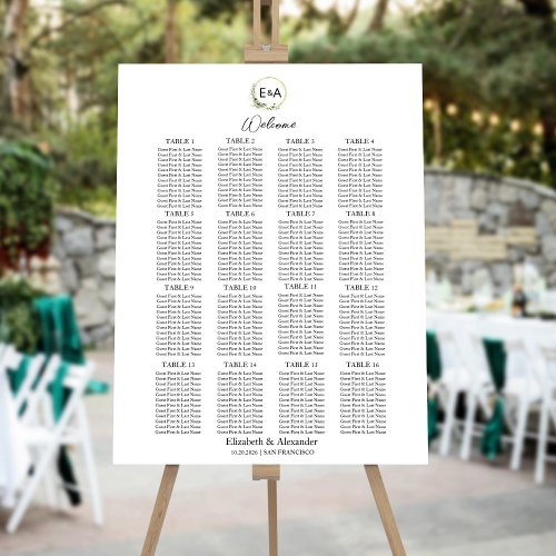 Monogram Wedding Seating Chart Sign Foam Board