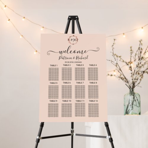 Monogram Wedding Seating Chart Sign Foam Board