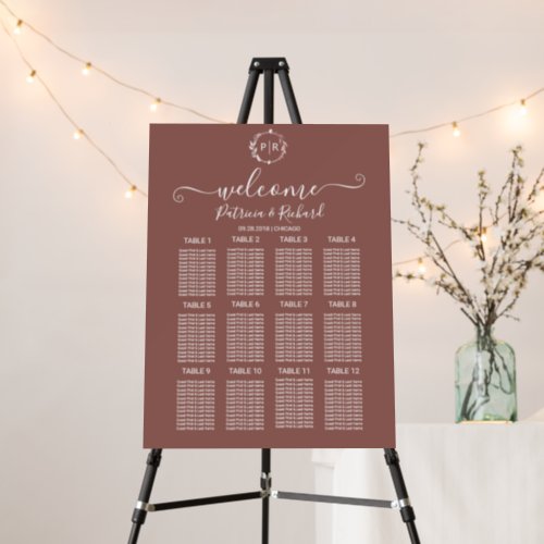 Monogram Wedding Seating Chart Sign Foam Board