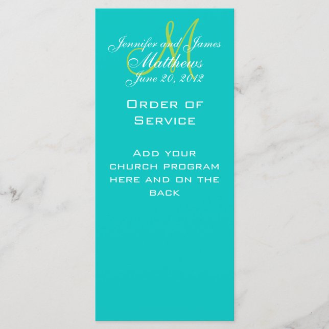 Monogram Wedding Service Church Programs (Front)