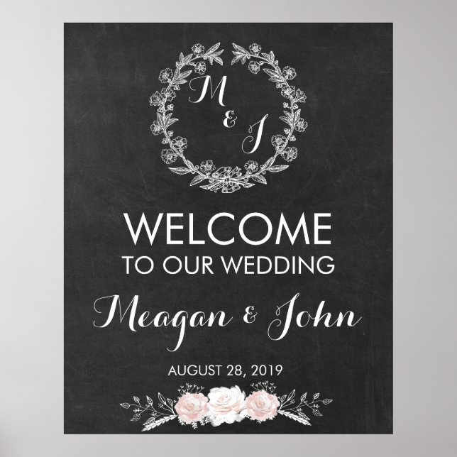 Monogram wedding sign chalkboard modern (Front)